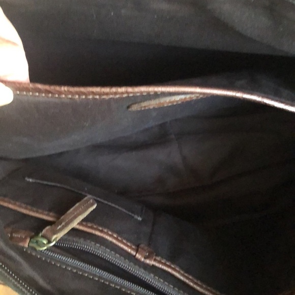 Fossil Brown Leather Briefcase Messenger Travel Crossbody Bag Double handle - Picture 13 of 15